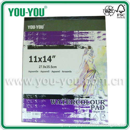 Watercolor Pad/Drawing Pad 11*14 Inch, 15 Sheets, 190 GSM (WP14-15-190)